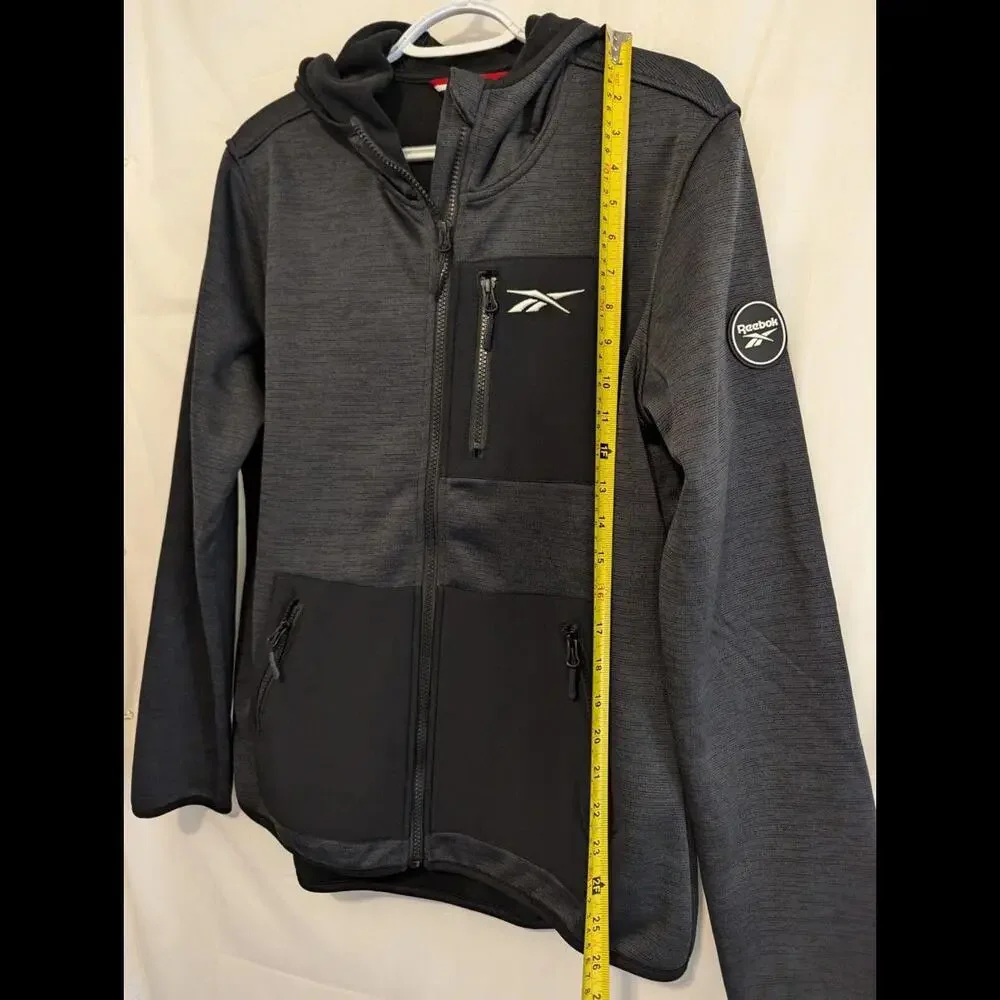 Reebok Mens Jacket/Gray&Black/NWT/Zip Up/Hooded/Size L but Fits Like A Medium